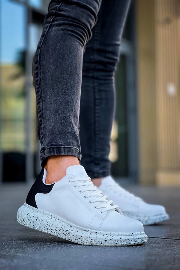 Kb-X500  Kuback Beyaz Siyah  Yüksek Taban Bağcıklı Günlük Erkek Ayakkabı