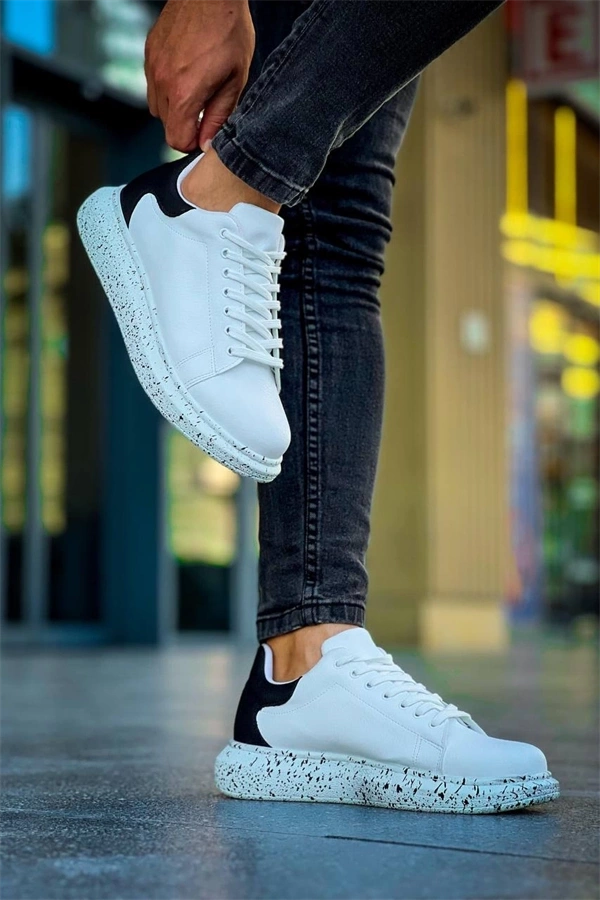 Kb-X500  Kuback Beyaz Siyah  Yüksek Taban Bağcıklı Günlük Erkek Ayakkabı