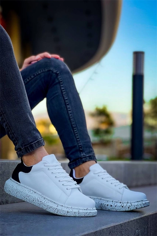 Kb-X500  Kuback Beyaz Siyah  Yüksek Taban Bağcıklı Günlük Erkek Ayakkabı