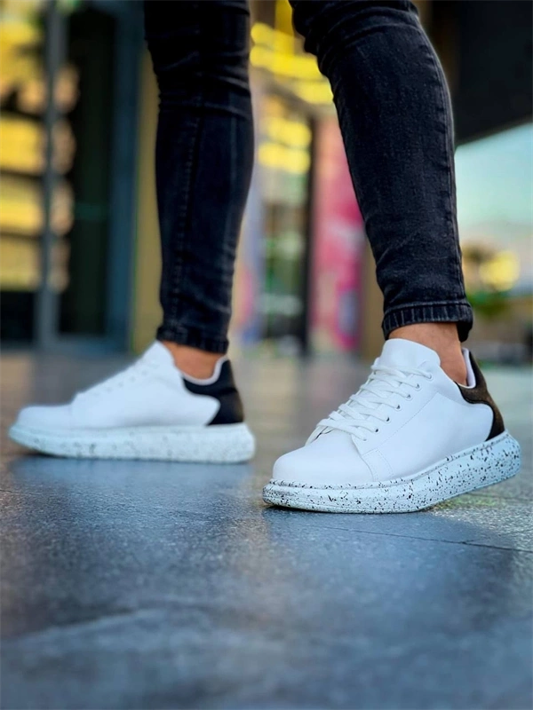 Kb-X500  Kuback Beyaz Siyah  Yüksek Taban Bağcıklı Günlük Erkek Ayakkabı