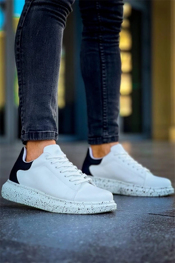 Kb-X500  Kuback Beyaz Siyah  Yüksek Taban Bağcıklı Günlük Erkek Ayakkabı