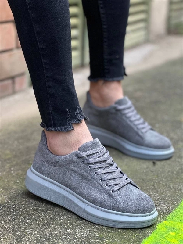 Kb-X500  Kuback Gri Süet Yüksek Taban Bağcıklı Günlük Erkek Ayakkabı