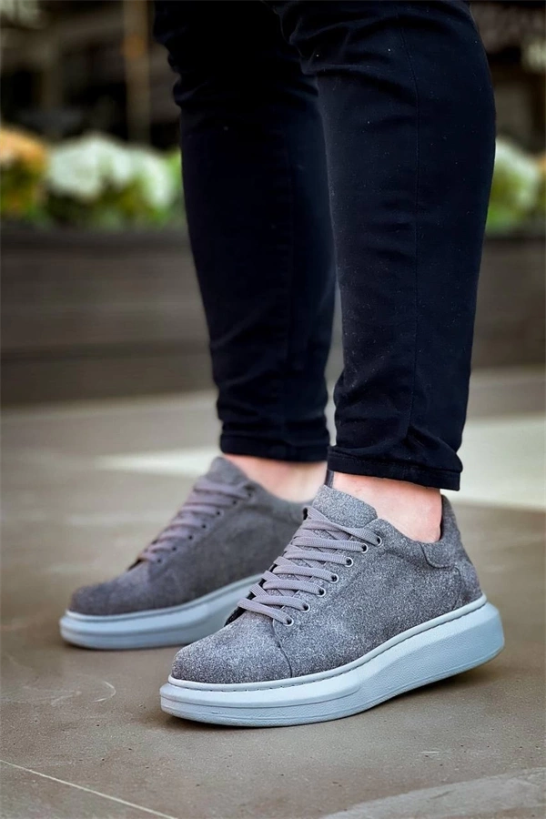 Kb-X500  Kuback Gri Süet Yüksek Taban Bağcıklı Günlük Erkek Ayakkabı