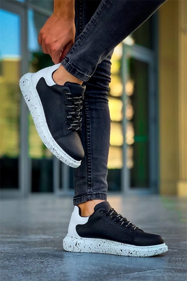 Kb-X500  Kuback Siyah Beyaz Yüksek Taban Bağcıklı Günlük Erkek Ayakkabı