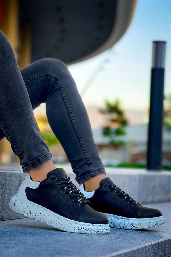 Kb-X500  Kuback Siyah Beyaz Yüksek Taban Bağcıklı Günlük Erkek Ayakkabı