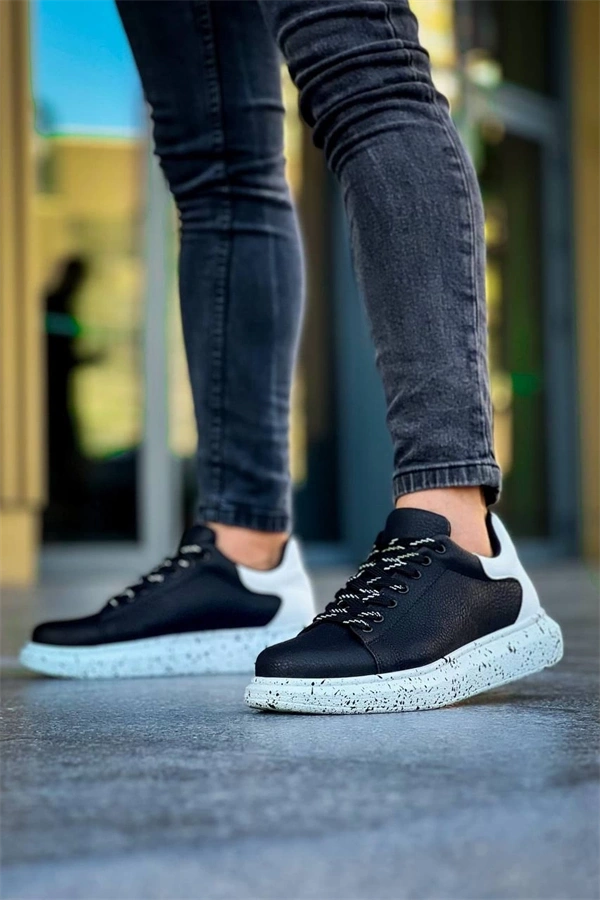 Kb-X500  Kuback Siyah Beyaz Yüksek Taban Bağcıklı Günlük Erkek Ayakkabı