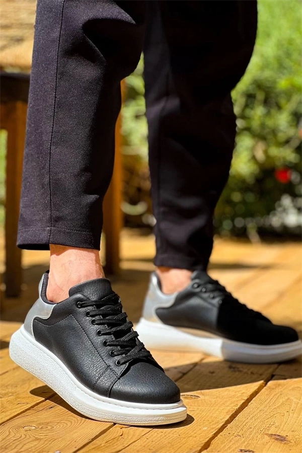 Kb-X500  Kuback  Siyah Gümüş Yüksek Taban Bağcıklı Günlük Erkek Ayakkabı