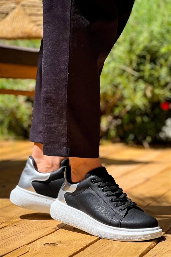 Kb-X500  Kuback  Siyah Gümüş Yüksek Taban Bağcıklı Günlük Erkek Ayakkabı