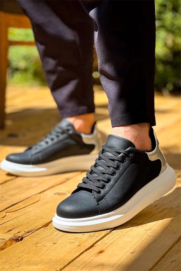 Kb-X500  Kuback  Siyah Gümüş Yüksek Taban Bağcıklı Günlük Erkek Ayakkabı