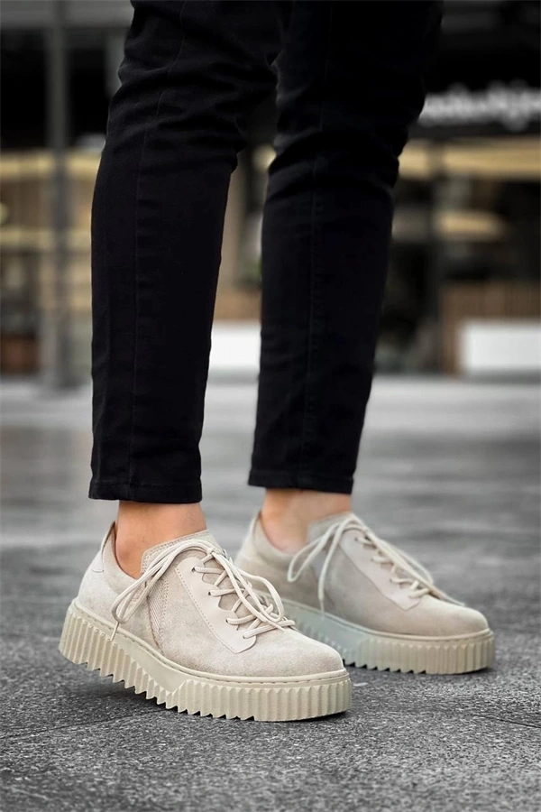 Kb-X502  Kuback Bej Süet Yüksek Bej Taban Bağcık Detaylı Lastikli Günlük Erkek Ayakkabı