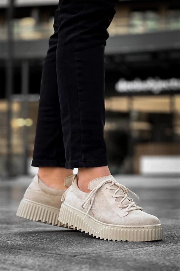 Kb-X502  Kuback Bej Süet Yüksek Bej Taban Bağcık Detaylı Lastikli Günlük Erkek Ayakkabı