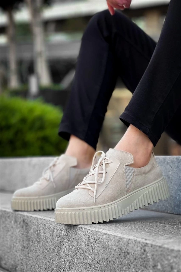 Kb-X502  Kuback Bej Süet Yüksek Bej Taban Bağcık Detaylı Lastikli Günlük Erkek Ayakkabı