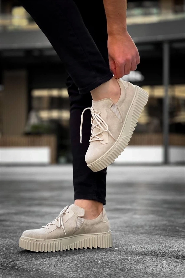 Kb-X502  Kuback Bej Süet Yüksek Bej Taban Bağcık Detaylı Lastikli Günlük Erkek Ayakkabı