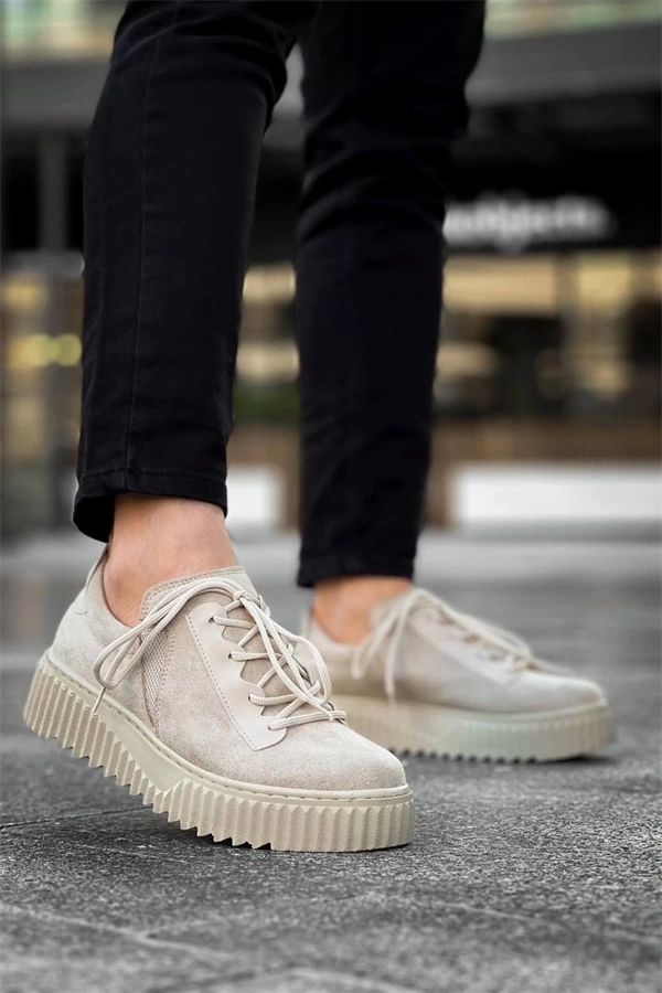 Kb-X502  Kuback Bej Süet Yüksek Bej Taban Bağcık Detaylı Lastikli Günlük Erkek Ayakkabı