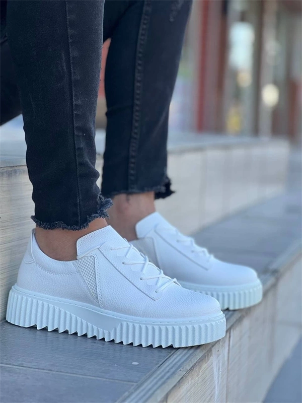 Kb-X502  Kuback Beyaz Cilt Yüksek Beyaz Taban Bağcık Detaylı Lastikli Günlük Erkek Ayakkabı