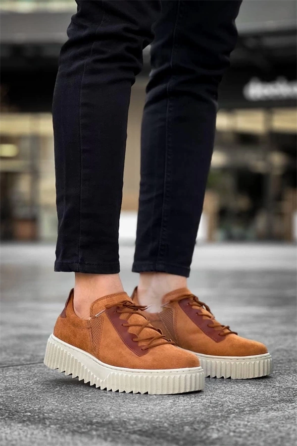 Kb-X502  Kuback Taba Süet Yüksek Bej Taban Bağcık Detaylı Lastikli Günlük Erkek Ayakkabı