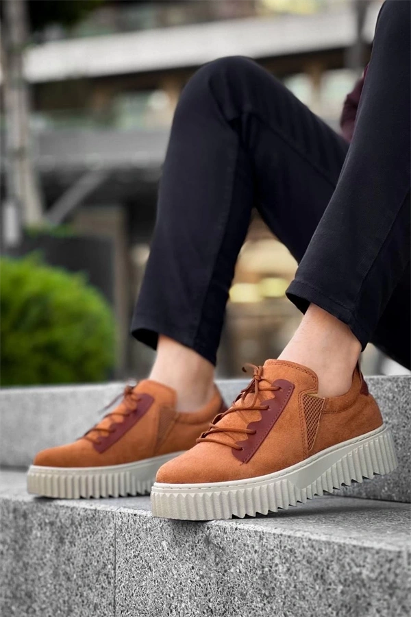 Kb-X502  Kuback Taba Süet Yüksek Bej Taban Bağcık Detaylı Lastikli Günlük Erkek Ayakkabı