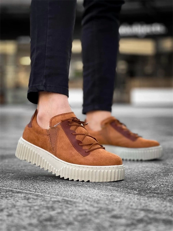 Kb-X502  Kuback Taba Süet Yüksek Bej Taban Bağcık Detaylı Lastikli Günlük Erkek Ayakkabı