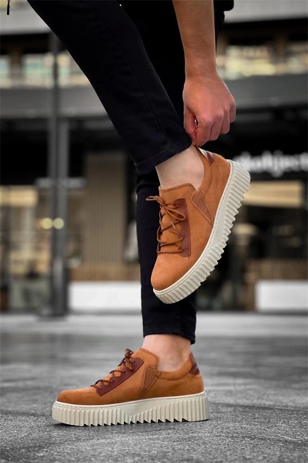 Kb-X502  Kuback Taba Süet Yüksek Bej Taban Bağcık Detaylı Lastikli Günlük Erkek Ayakkabı
