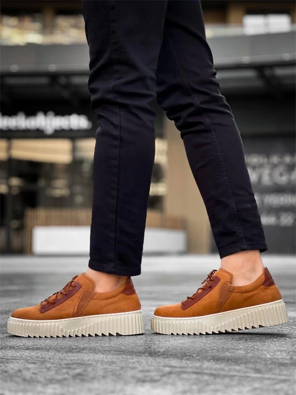 Kb-X502  Kuback Taba Süet Yüksek Bej Taban Bağcık Detaylı Lastikli Günlük Erkek Ayakkabı