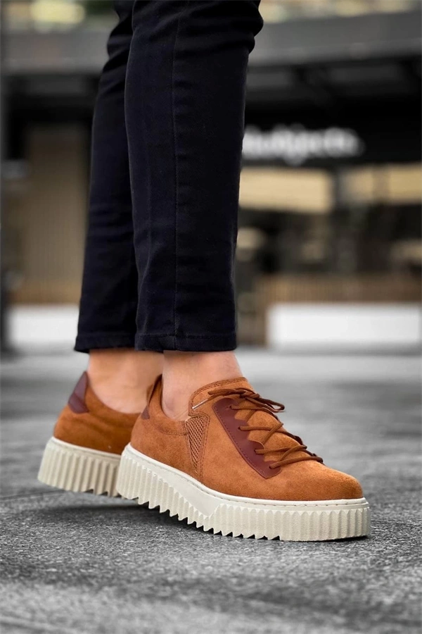 Kb-X502  Kuback Taba Süet Yüksek Bej Taban Bağcık Detaylı Lastikli Günlük Erkek Ayakkabı