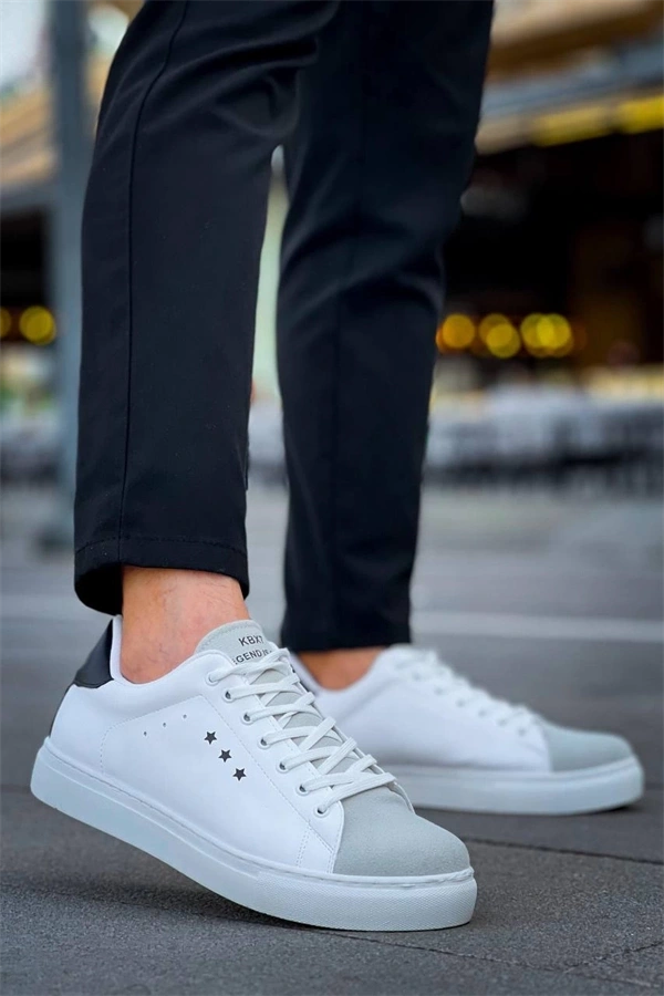 Kb-X7  Kuback Beyaz Siyah Yüksek Taban Bağcıklı Günlük Erkek Ayakkabı