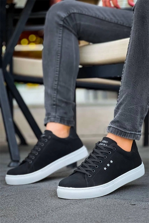 Kb-X7  Kuback Siyah Süet Yüksek Beyaz Taban Bağcıklı Günlük Erkek Ayakkabı