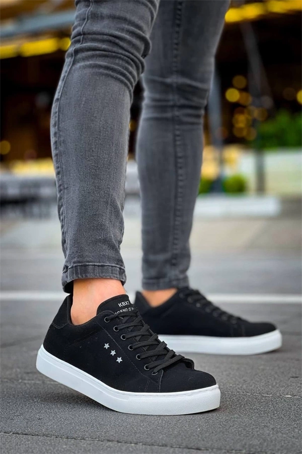 Kb-X7  Kuback Siyah Süet Yüksek Beyaz Taban Bağcıklı Günlük Erkek Ayakkabı