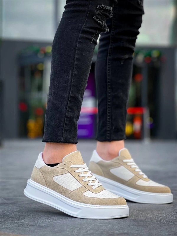 KB-X8 Kuback Bej Keten Süet Yüksek Taban Günlük Spor Ayakkabı
