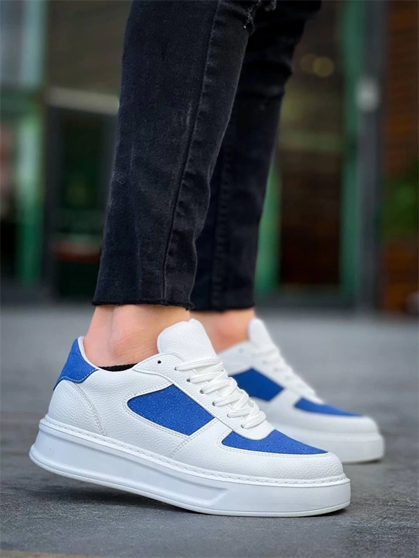 KB-X8 Kuback Beyaz Cilt Mavi Süet Detaylı Beyaz Yüksek Taban Günlük Spor Ayakkabı
