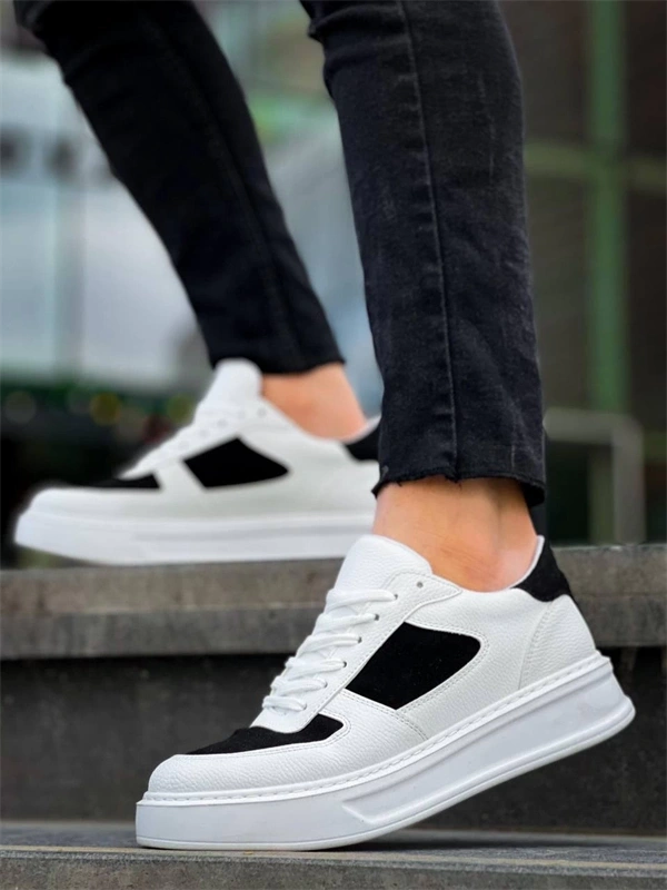 KB-X8 Kuback Beyaz Siyah Cilt Yüksek Taban Günlük Spor Ayakkabı