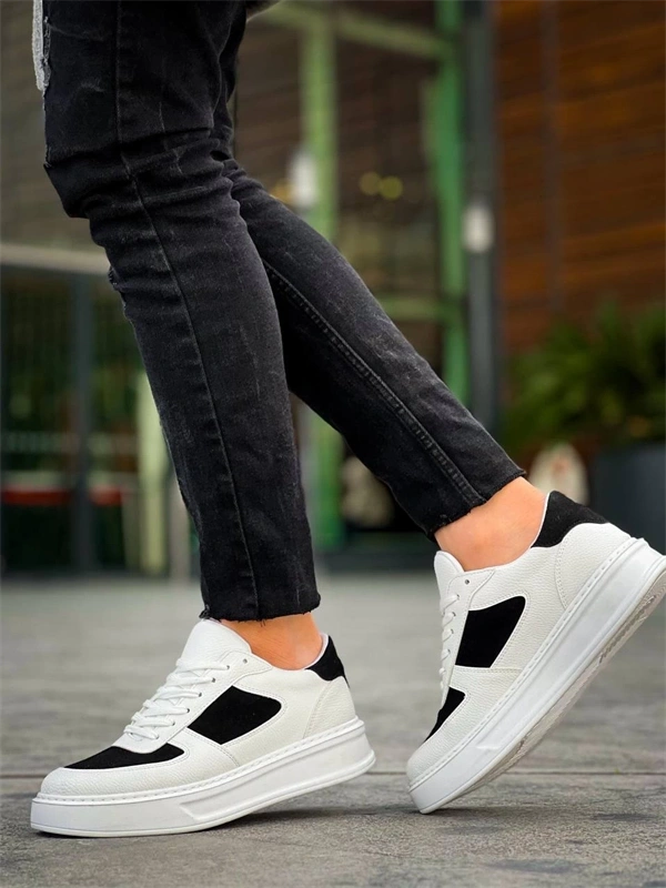 KB-X8 Kuback Beyaz Siyah Cilt Yüksek Taban Günlük Spor Ayakkabı