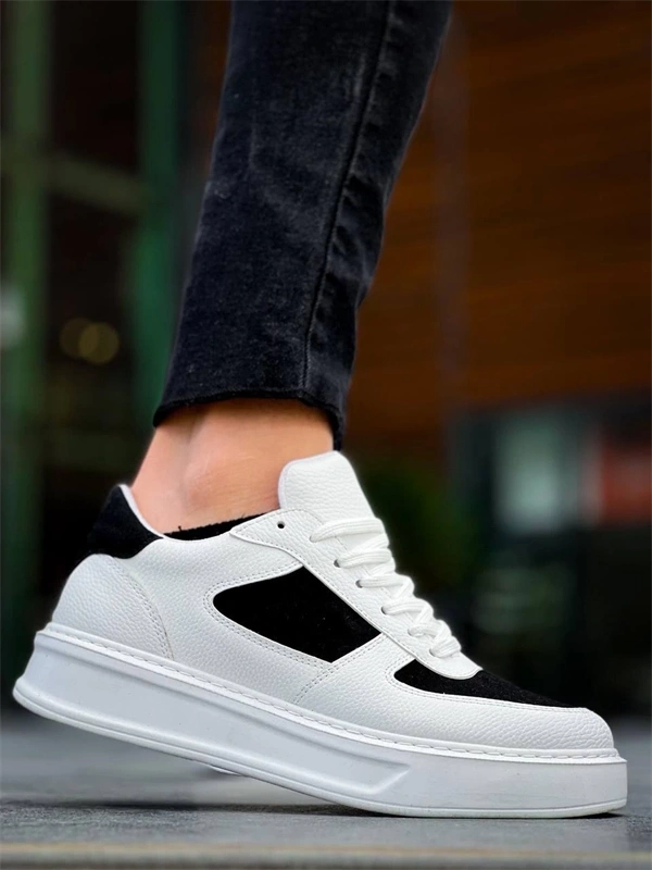 KB-X8 Kuback Beyaz Siyah Cilt Yüksek Taban Günlük Spor Ayakkabı