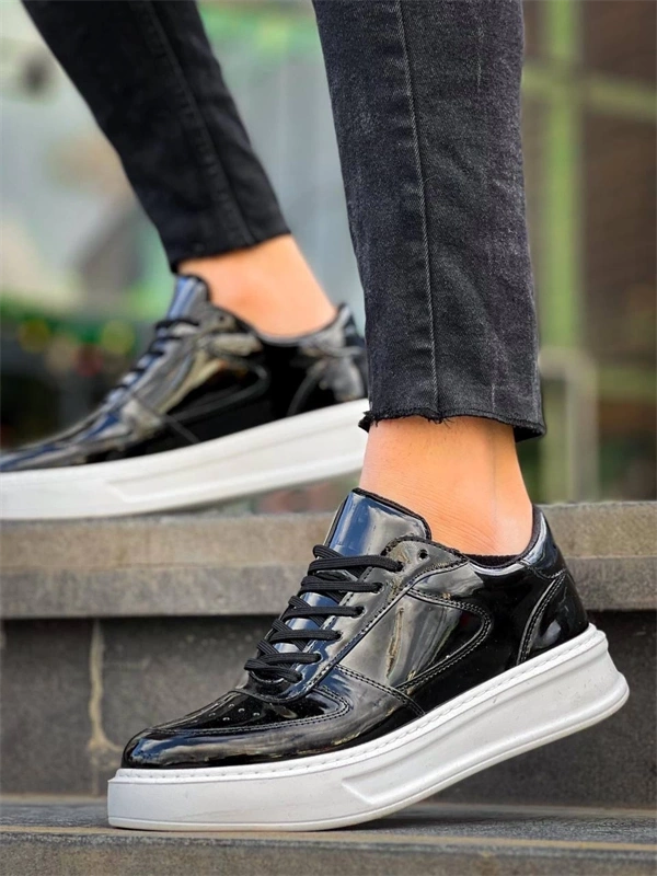 KB-X8 Kuback Siyah Rugan Detaylı Beyaz Yüksek Taban Günlük Spor Ayakkabı