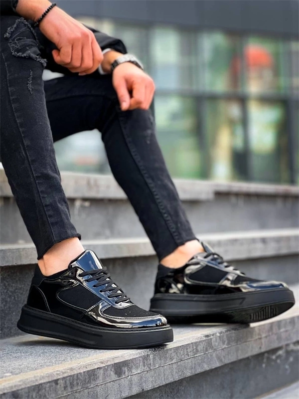 KB-X8 Kuback Siyah Rugan Yüksek Siyah Taban Günlük Spor Ayakkabı