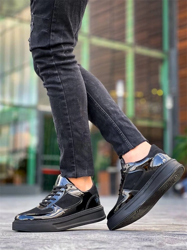 KB-X8 Kuback Siyah Rugan Yüksek Siyah Taban Günlük Spor Ayakkabı