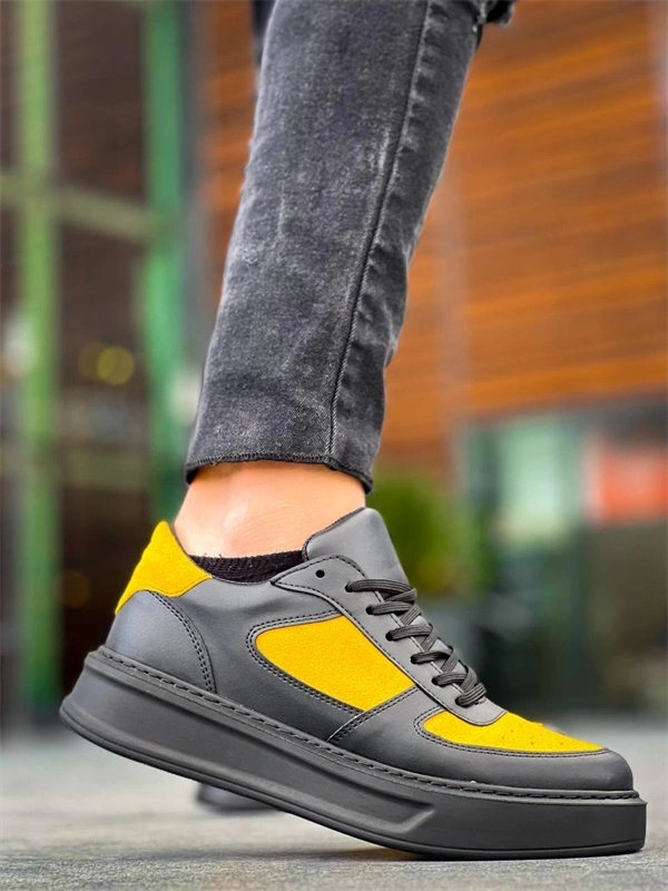 KB-X8 Kuback Siyah Sarı Cilt Yüksek Taban Günlük Spor Ayakkabı