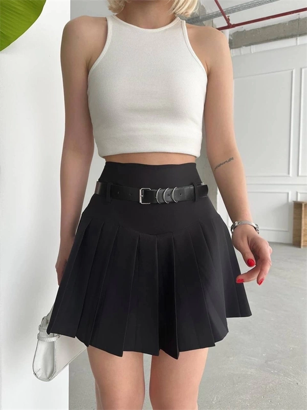 Kemerli pikseli şort etek