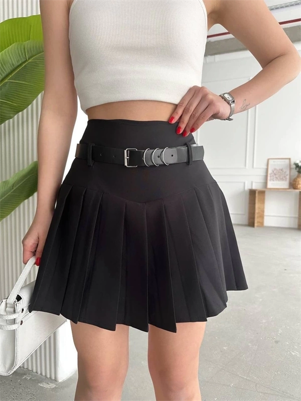 Kemerli pikseli şort etek