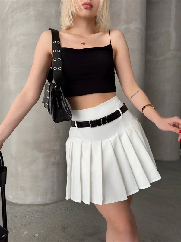 Kemerli pikseli şort etek