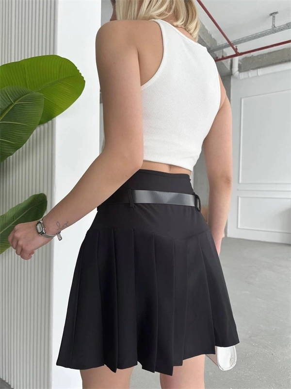 Kemerli pikseli şort etek