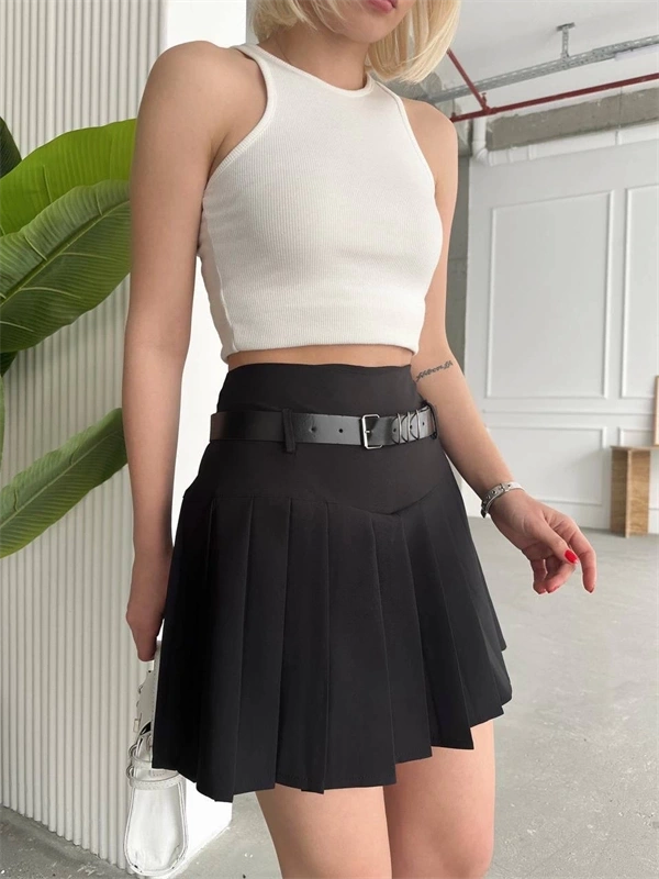 Kemerli pikseli şort etek