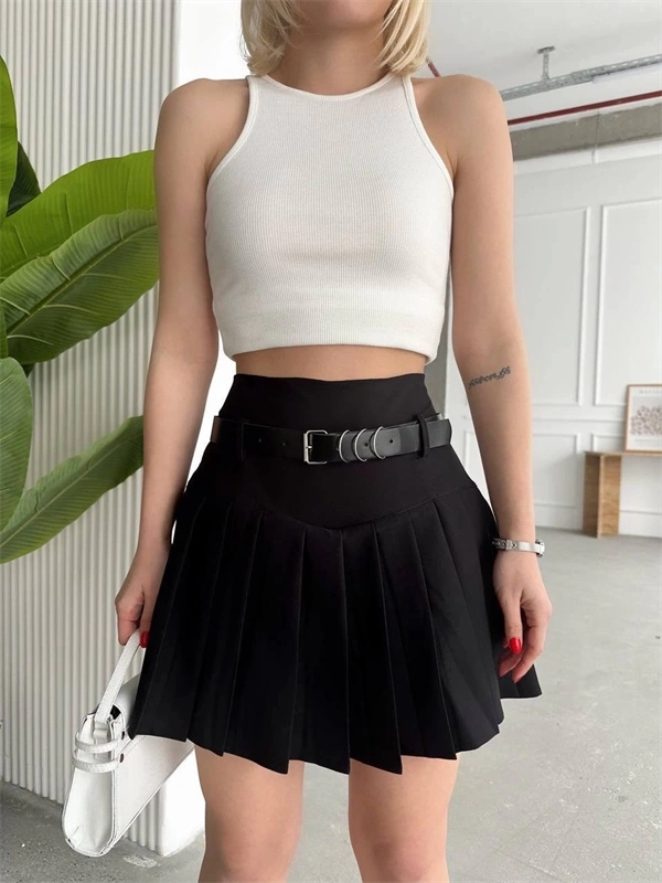 Kemerli pikseli şort etek