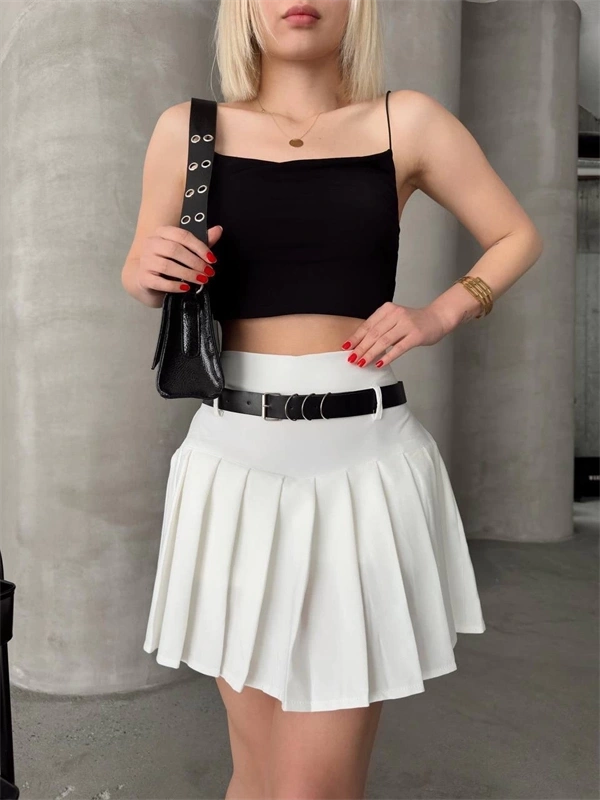 Kemerli pikseli şort etek