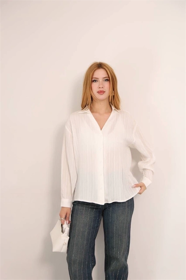 Kendinden çizgili london gömlek