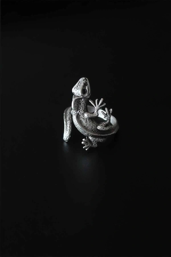 Kertenkele Figür Antik Gümüş Renk Ayarlanabilir Erkek Yüzük