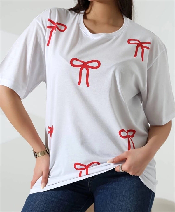 Kurdele Baskılı Kadın T-Shirt