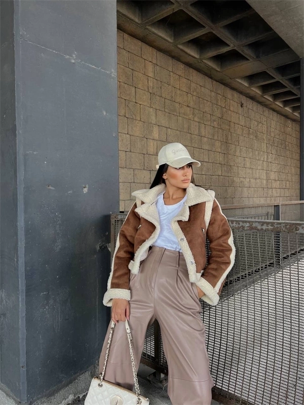 Kuzu Yumoş Kaplama Tak Çıkar Kol Crop Nubuk Kaban