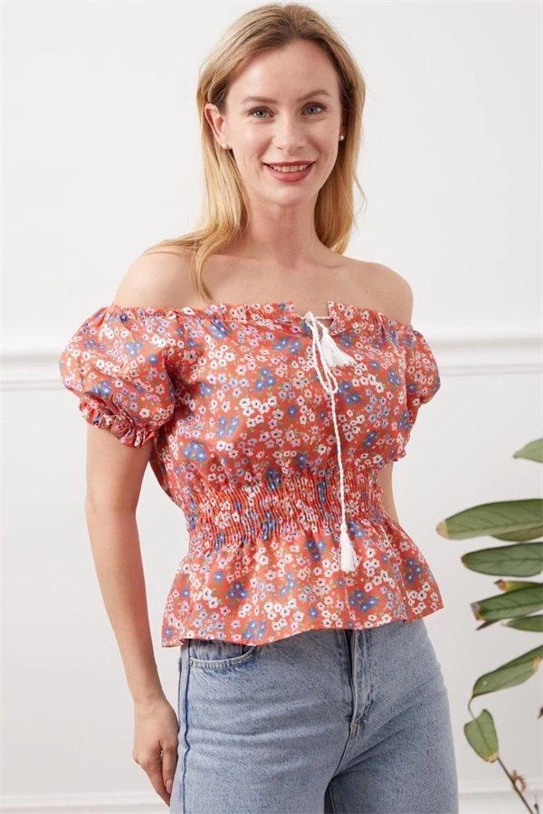 Madonna yaka çiçekli bluz