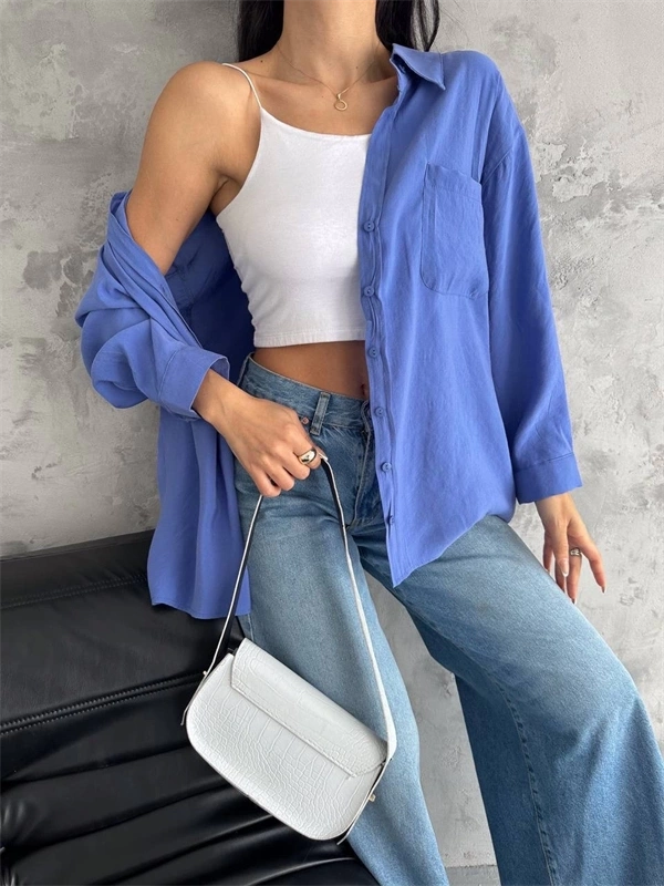 Modal Oversize Cepli Gömlek